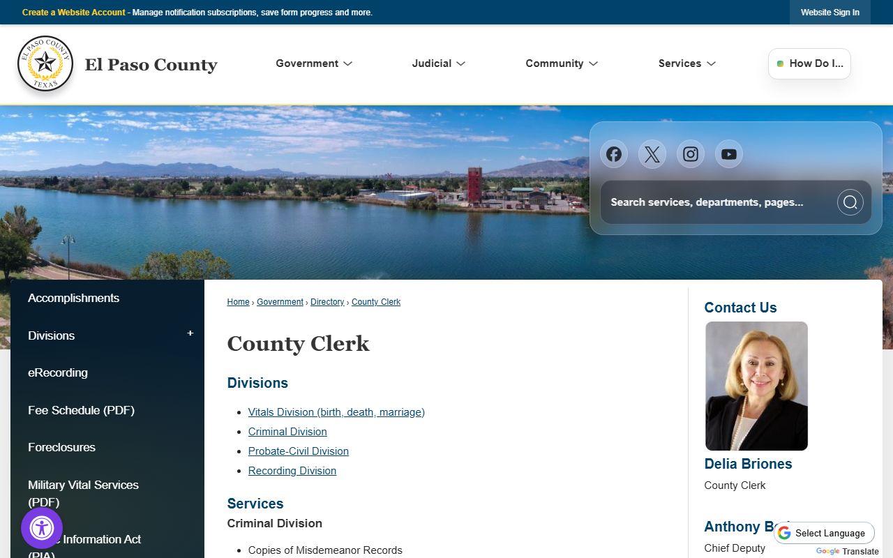 El Paso County Clerk office page