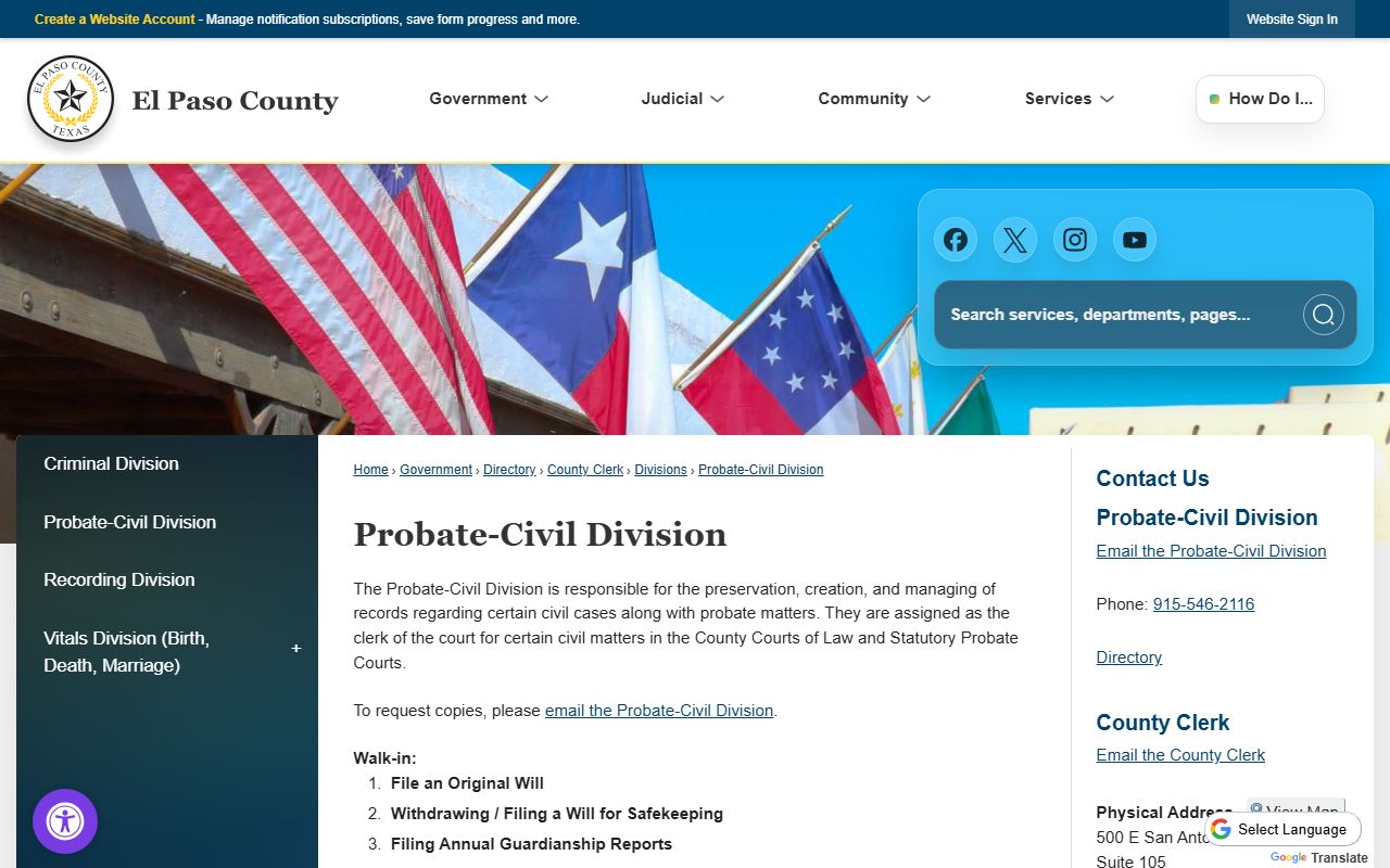 El Paso County Clerk probate-civil division
