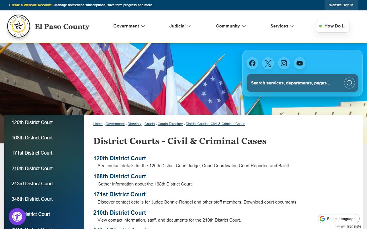 El Paso County District Court civil and criminal cases