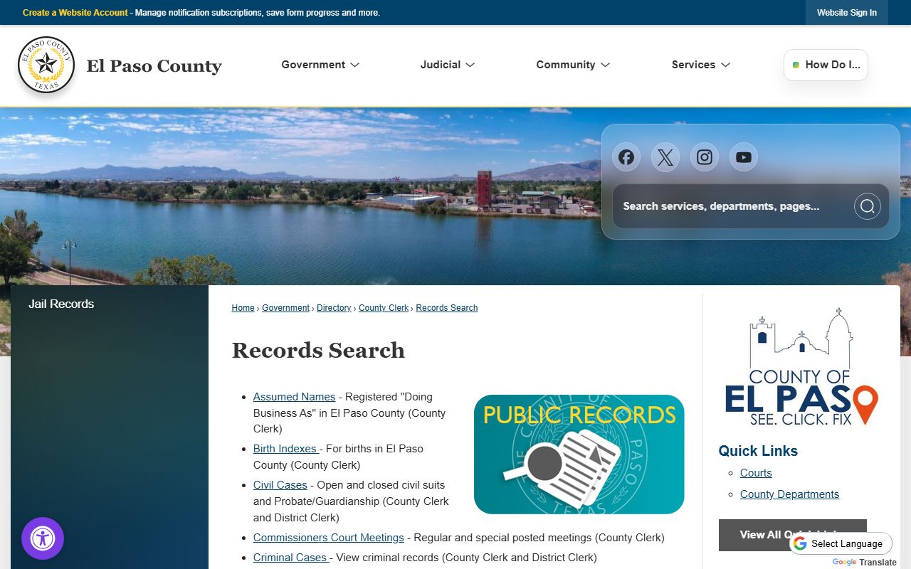 El Paso County court records search hub page