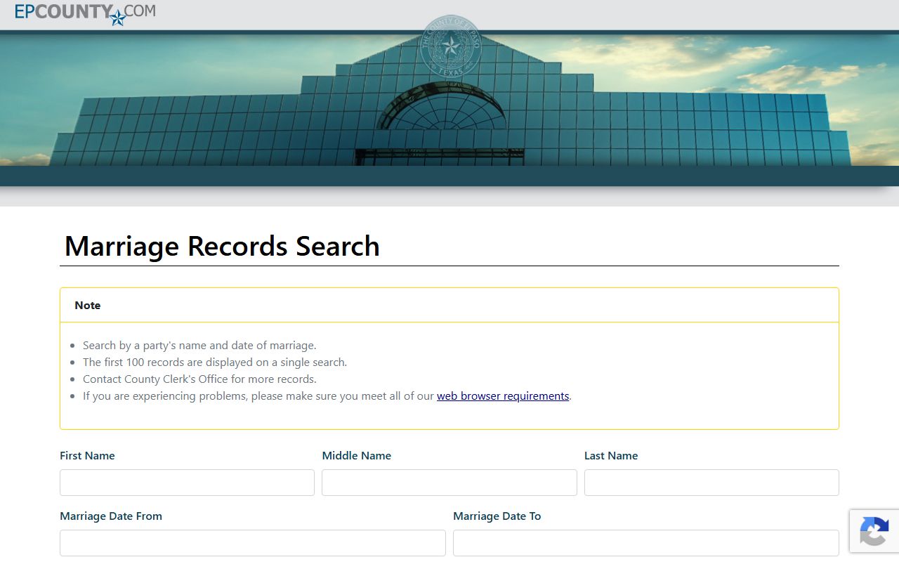 El Paso County marriage records search portal