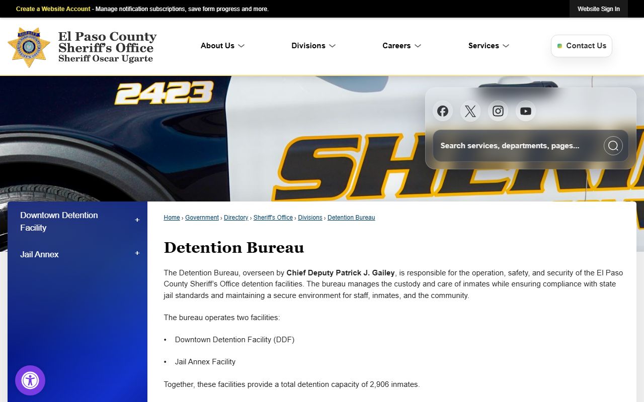 El Paso County inmate records Detention Bureau overview