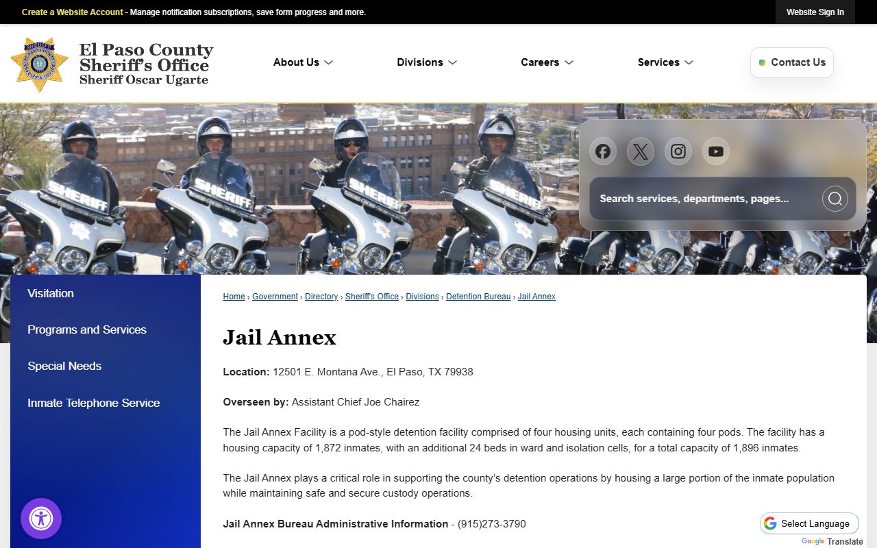 El Paso County inmate records Jail Annex facility