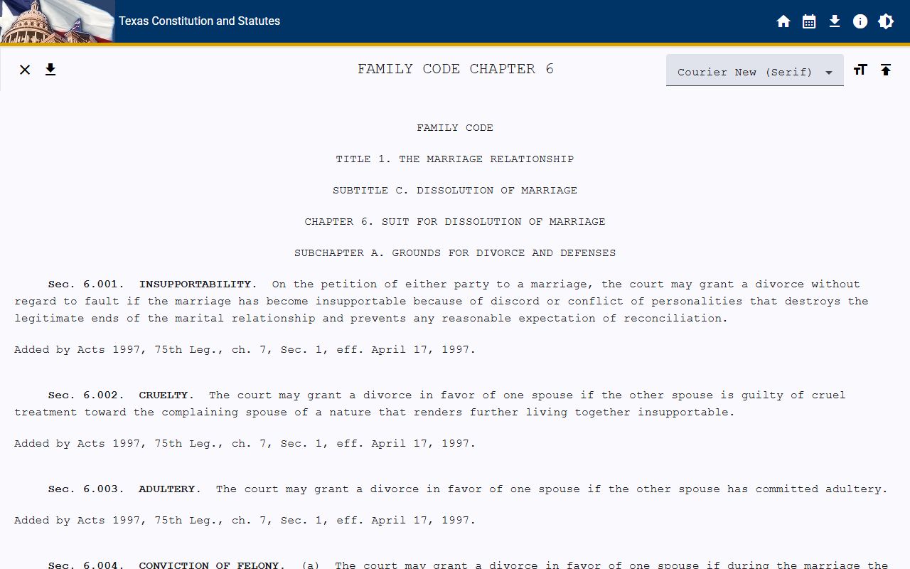 El Paso County divorce records Texas divorce statute