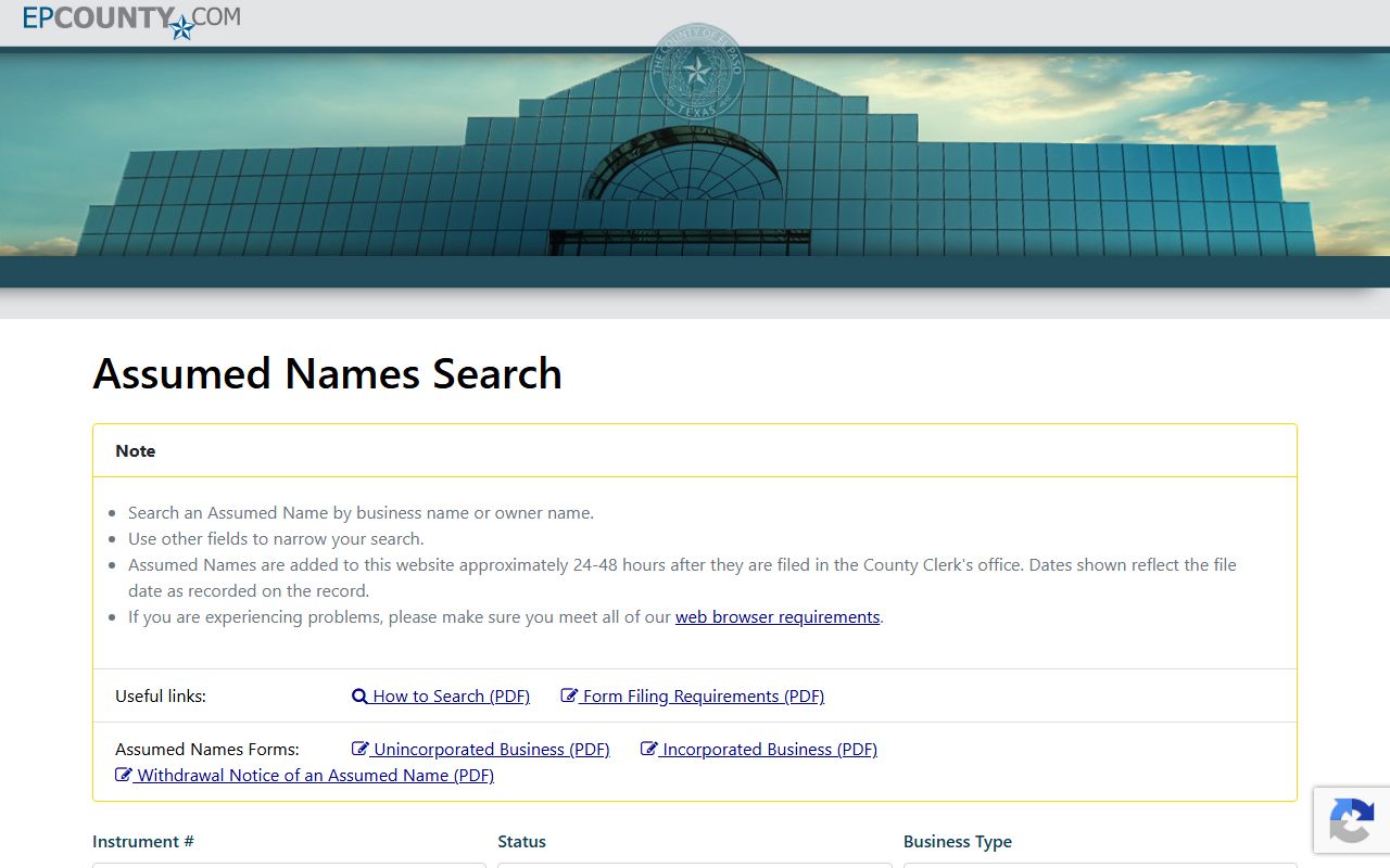 El Paso County public records assumed names search