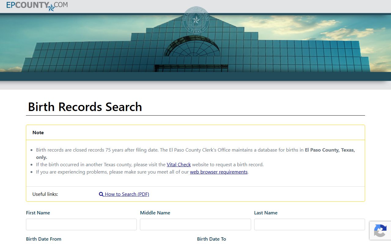 El Paso County public records birth index search