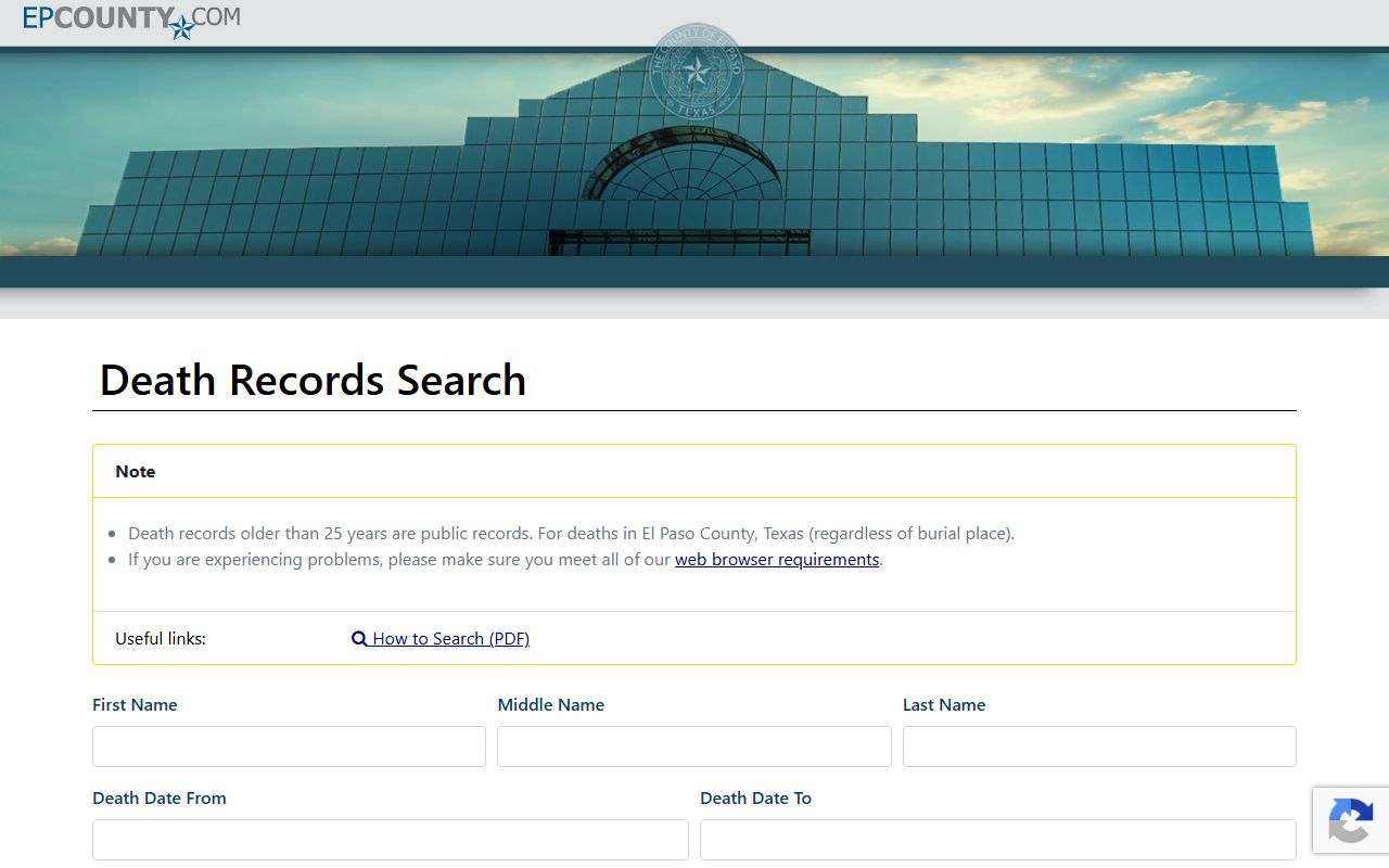 El Paso County public records death index search