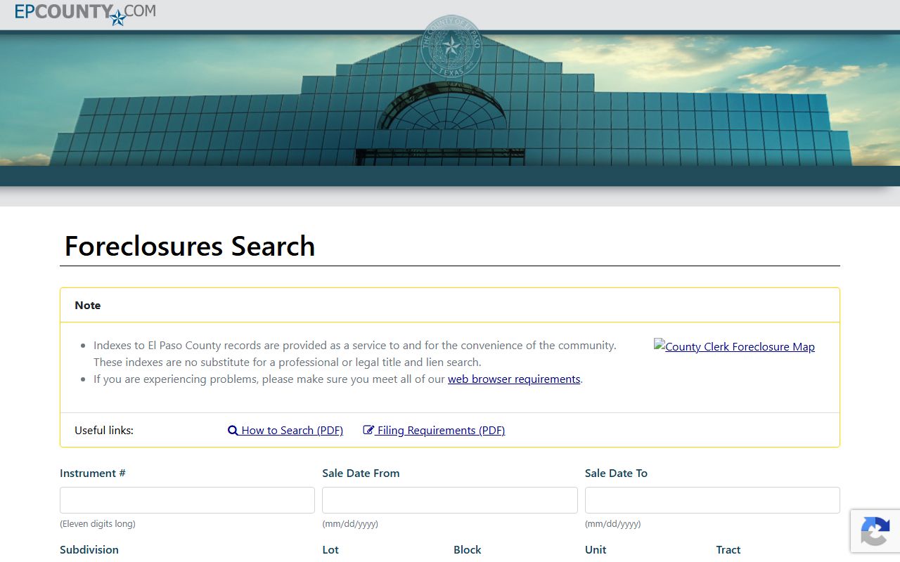 El Paso County public records foreclosures search