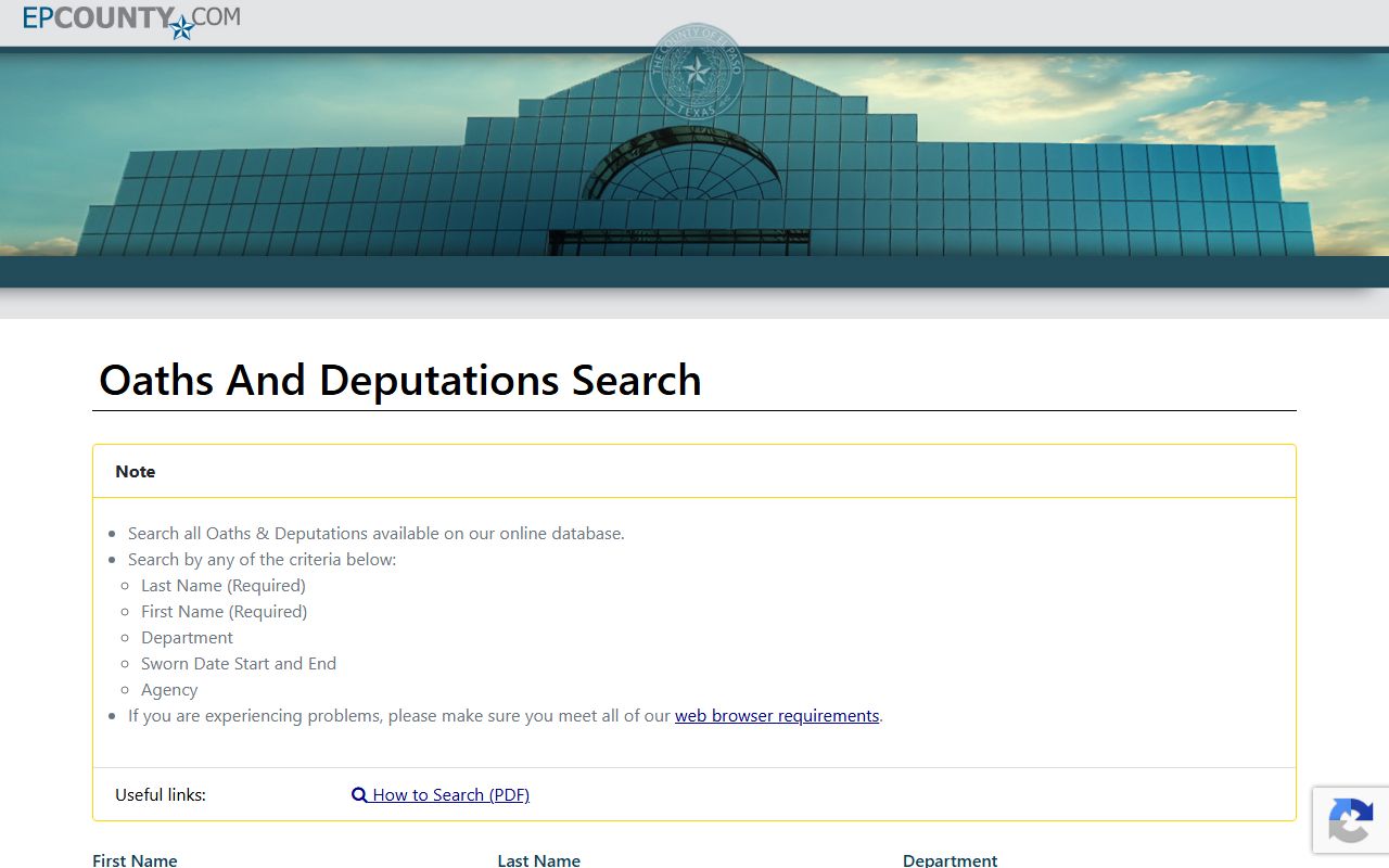 El Paso County public records oaths and deputations search