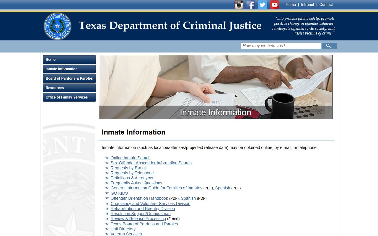El Paso County released inmates Texas TDCJ search