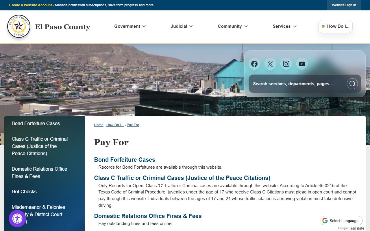 El Paso County traffic court records county payment options